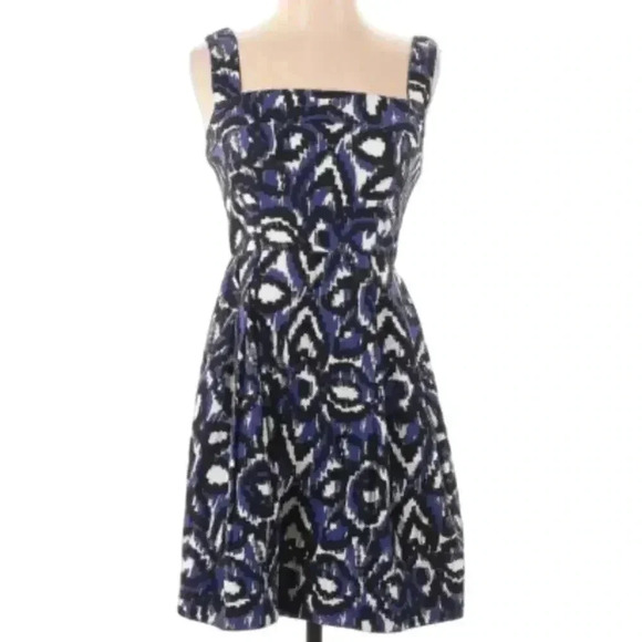 NWT Shoshanna Sz 8 White, Blue, Black Fit‎ & Flare Mini Dress w Pockets - Picture 1 of 9